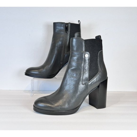 Tommy Hilfiger Shoes - TOMMY HILFIGER Sz 8.5M Dark Gray Leather Ankle Booties Block Heel
